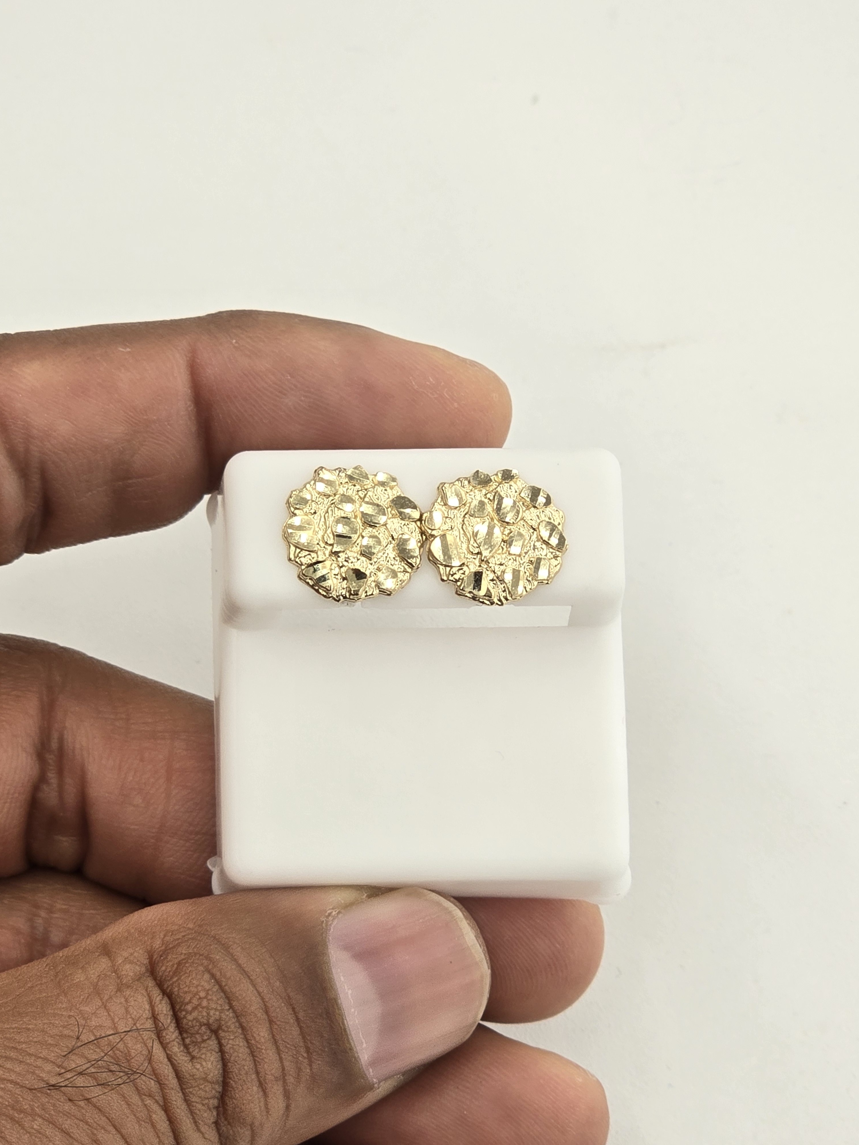 14k Real Gold Round Nugget Stud Earring